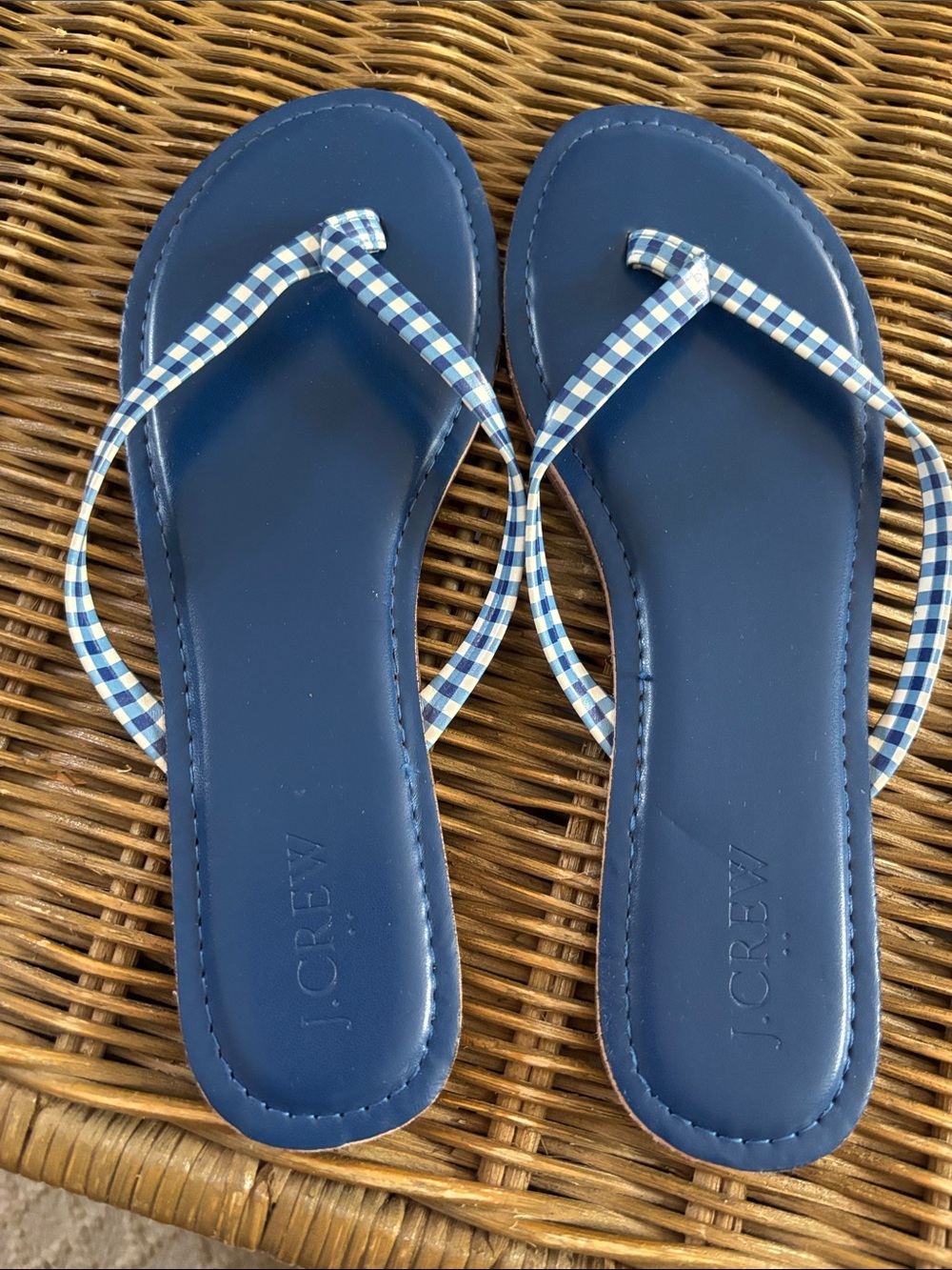 J. Crew Blue Gingham Strap Flip Flops